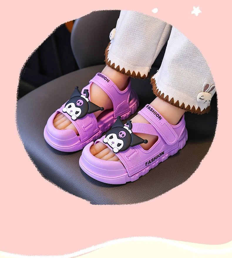 Sandals Girls Anime Kuromi Open Peep Toe Shoes Girly Summer Cute Cartoon Babys Purple Pink Slipper Kid Size 21-36