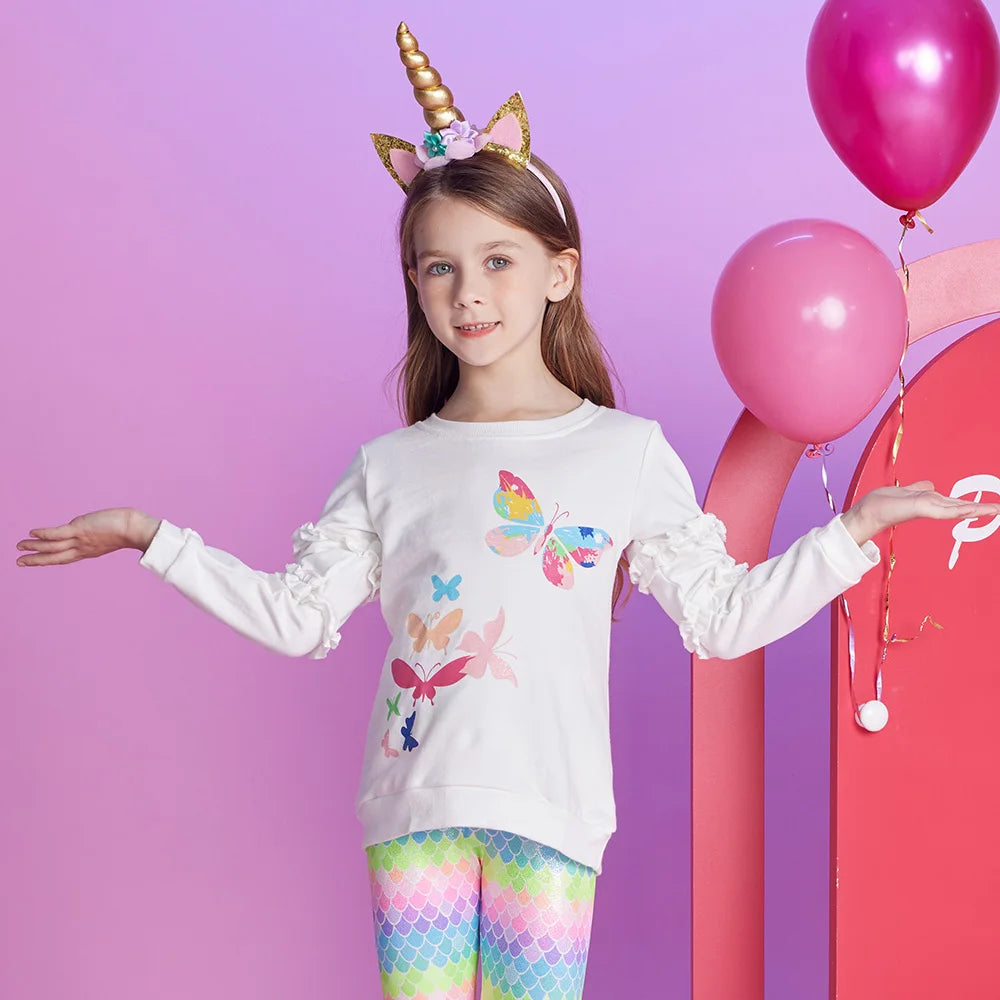 VIKITA Kids Hoodies Sweatshirts Girls Butterfly Print Autumn Spring Cotton Casual Tops Kids Pullover Sports Sweatshirts 3-12 Yrs