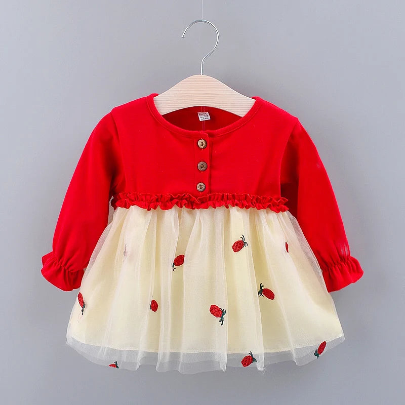 Spring And Autumn New Baby Girl Princess Dress, Pineapple Embroidered Children'S Long Sleeve Clothes (1-3 Years Old)
