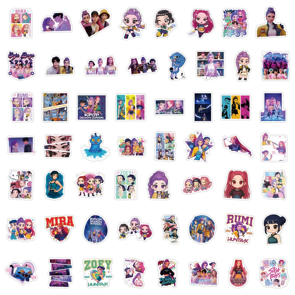 Anime Kpop Demon Hunters Stickers 55/110pcs Cartoon Sticker Huntrix Decorative Stickers for Scrapbook Aesthetic Notebook Gifts