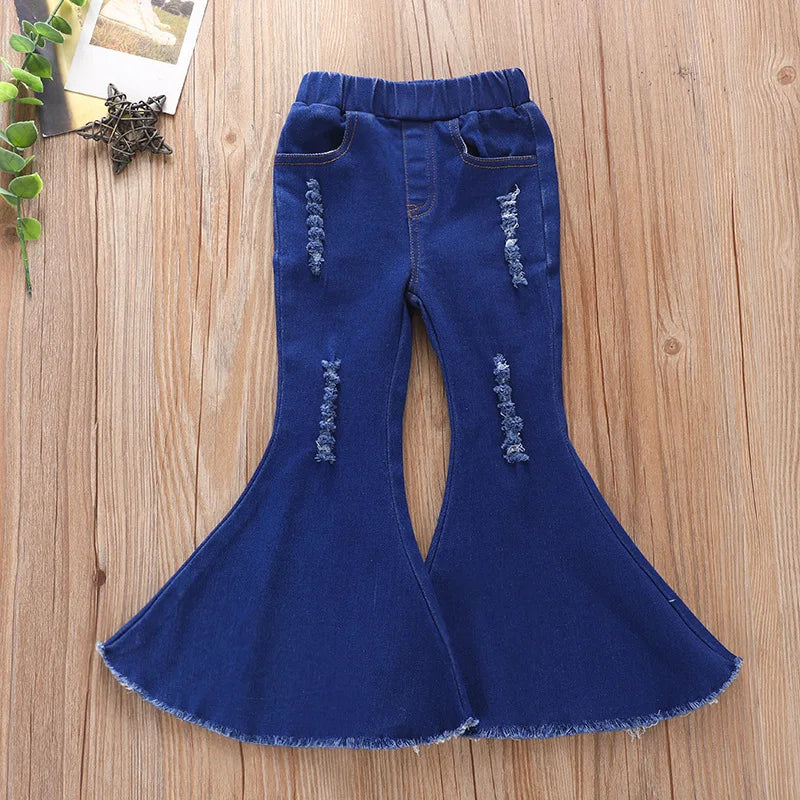 Baby Girls Tight Jeans Spring Autumn Girls Hole Denim Trousers Casual Kids Stretch Flared Pants Children Clothes for 2-6 Years