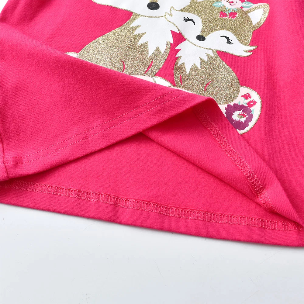 VIKITA Toddlers Rose Colored Long Sleeve Striped T Shirts Kids Based Casual Daily Cute Fox Floral Cartoon Print Cotton Tops Tees