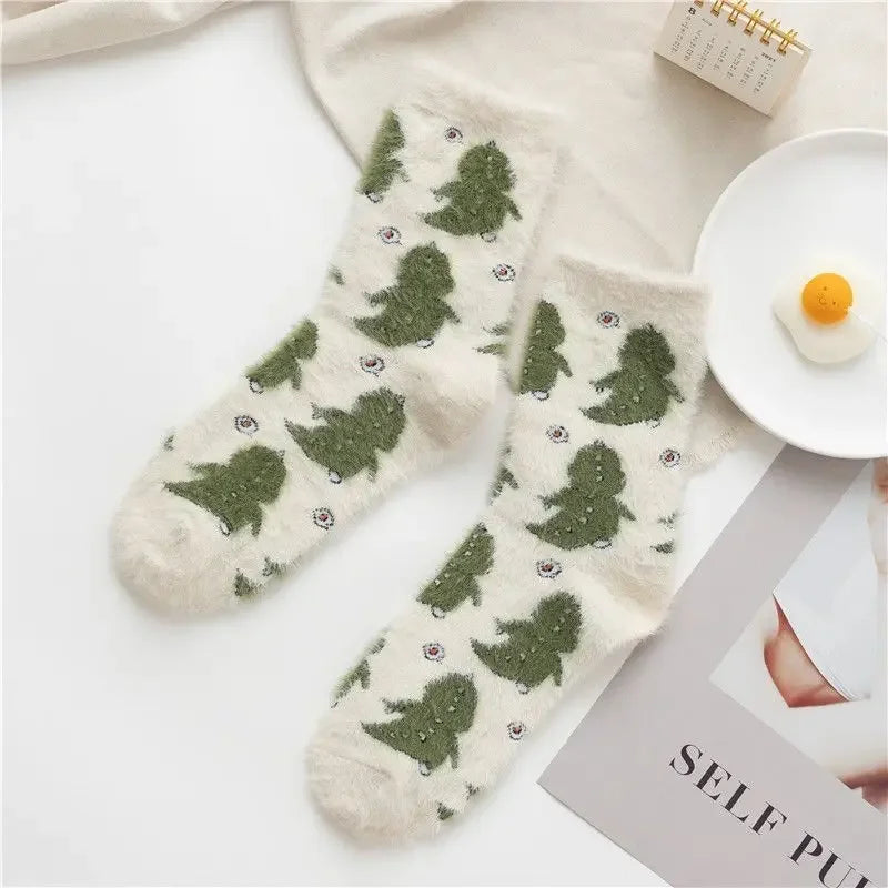 Winter Warm Padded Socks Thickened Mink Plush SocksCute Cartoon Soft Comfortable SkinFriendly Girls Socks Autumn Home Sleepwear
