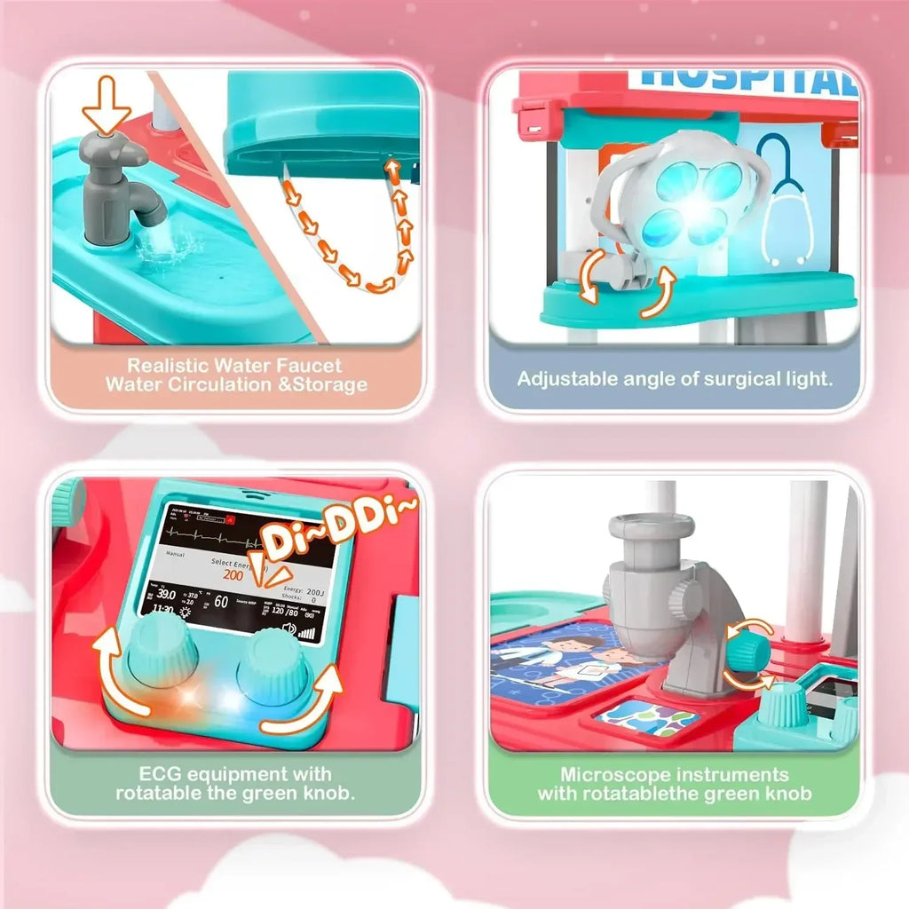 2 in 1 Doctor Kit for Kids Pretend Play Medical Station with Stethoscope Thermometer Sounds & Lights Doctor Toys for Boys Girls