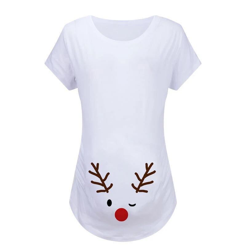 Christmas Womens Maternity T-shirt Santa Baby Printed Pregnant Women T Shirt Pregnancy Casual Short Sleeve T Shirt White Clothes