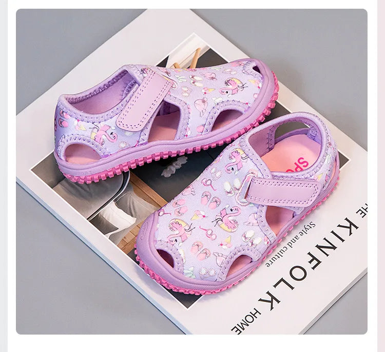Kids'Sandals Canvas Prehobbler Baby Summer Beach Shoes Printing For Children Breathable Anti-slip Purple Blue Shoes Size 21-31
