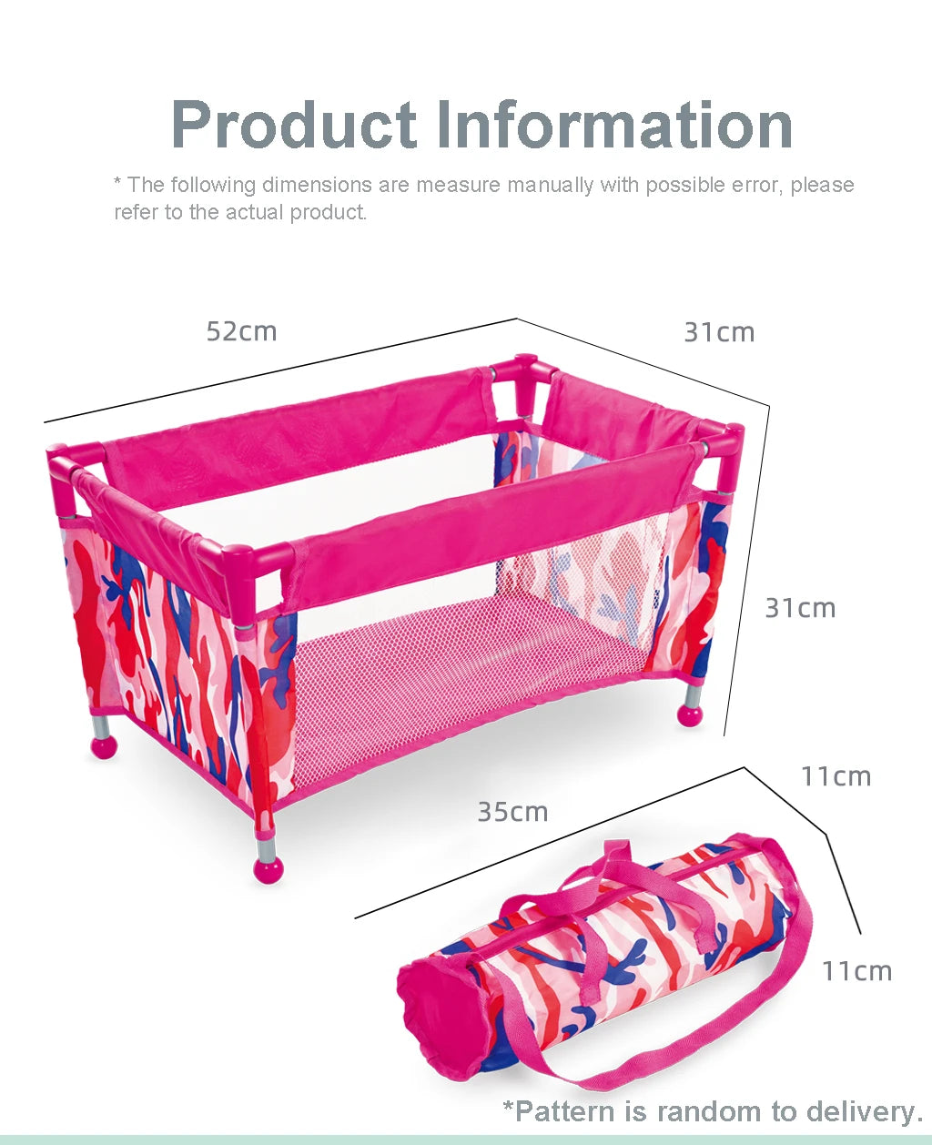 Baby Doll Crib Pack and Play Accessory Simulation DIY Doll Bed  up to 18 Dolls with Carry Along Bag Toy Gift for Girls and Kids