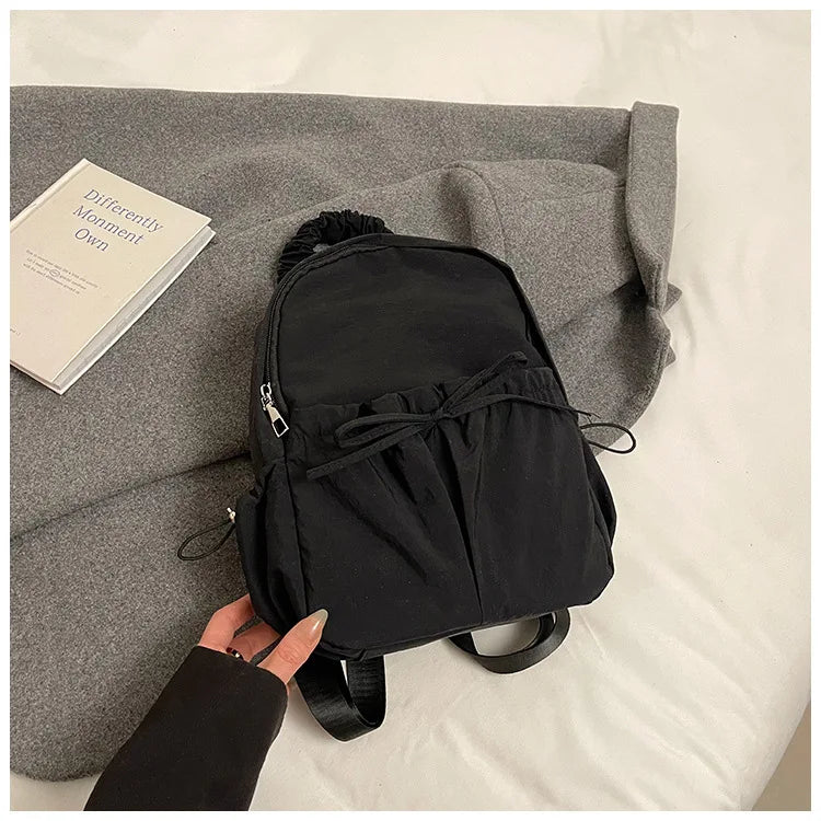 Personalized Embroidered Name Simple Versatile Drawstring Bow Backpack Large Capacity Backpack School Travel For Gifts Backpack