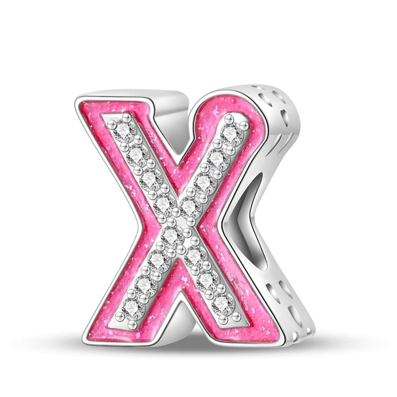 Pink Girl Series 925 Sterling Silver Alphabet Charms Beads Cute Letter Fit Original Bracelet Bangle Necklace DIY Jewelry