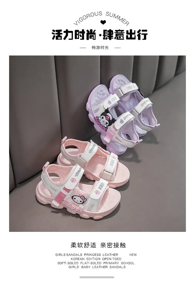 Summer Bestsellers Sanrio Kuromi's New Cute Color-blocked Flat Mesh Breathable and Anti-slip Cartoon Flip-flops for Girls