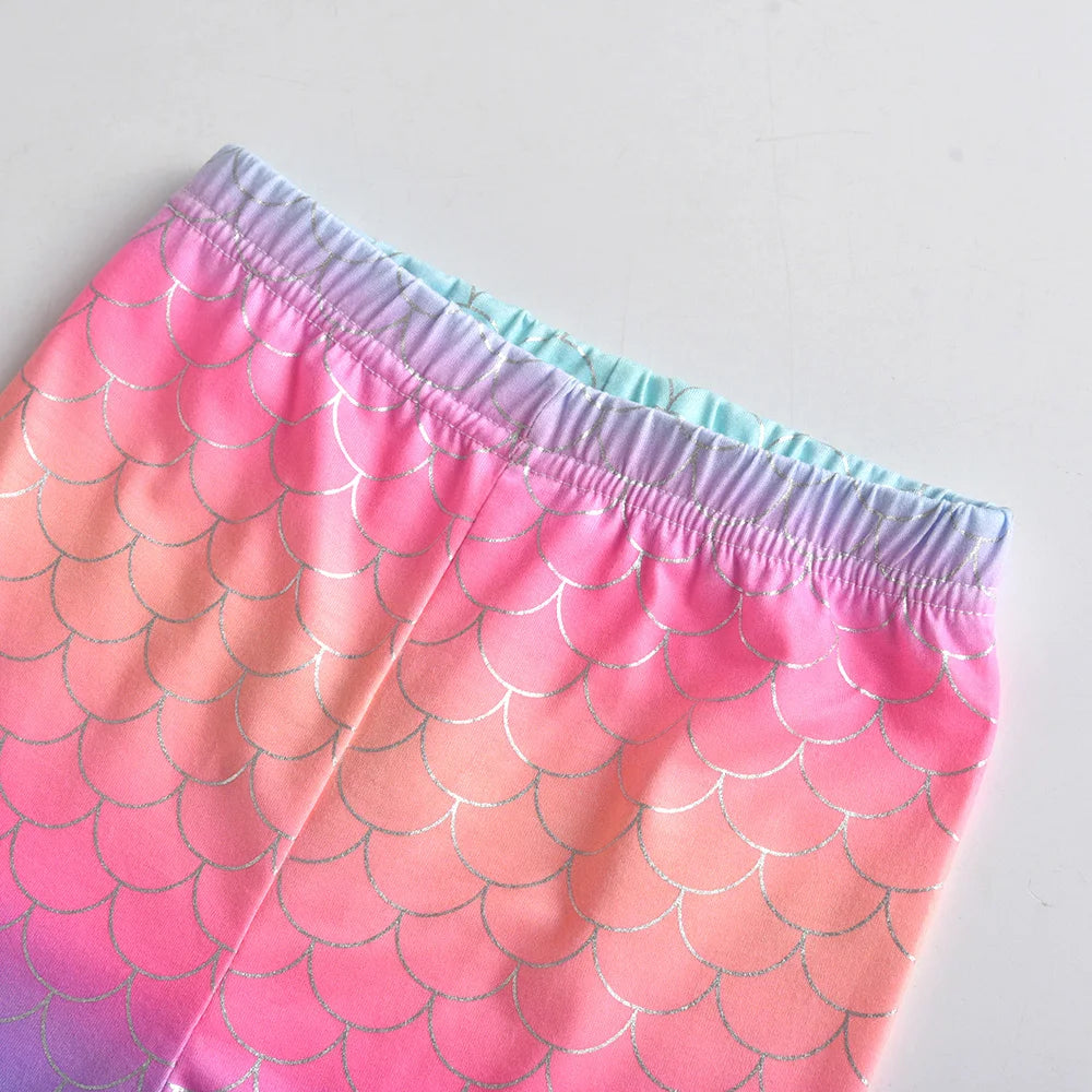 VIKITA Girl Mermaid Print Leggings Kids Colorful Gradient Polyester Slim Skinny Soft Casual Daily Pencil Pants Kids Bottoms Wear