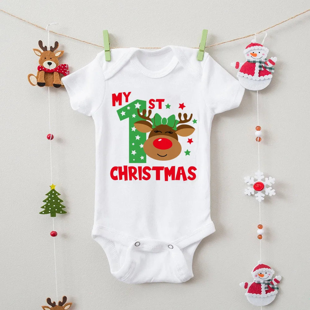First Christmas Print Baby Bodysuits Boys Girls Xmas Cute Clothes Toddler Romper Newbron Christmas Gift Xmas Party Outfits