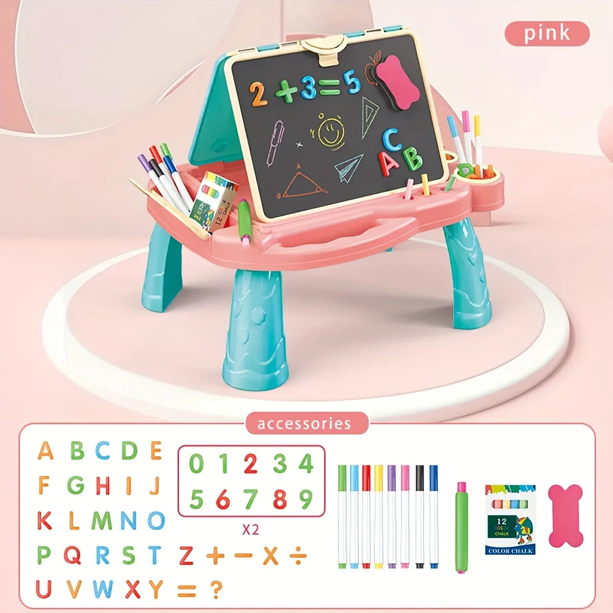 Table Art Easel for Kids Double Sided Foldable Tabletop Drawing Easels Chalkboard Desk with Graffiti Board Game Accessories