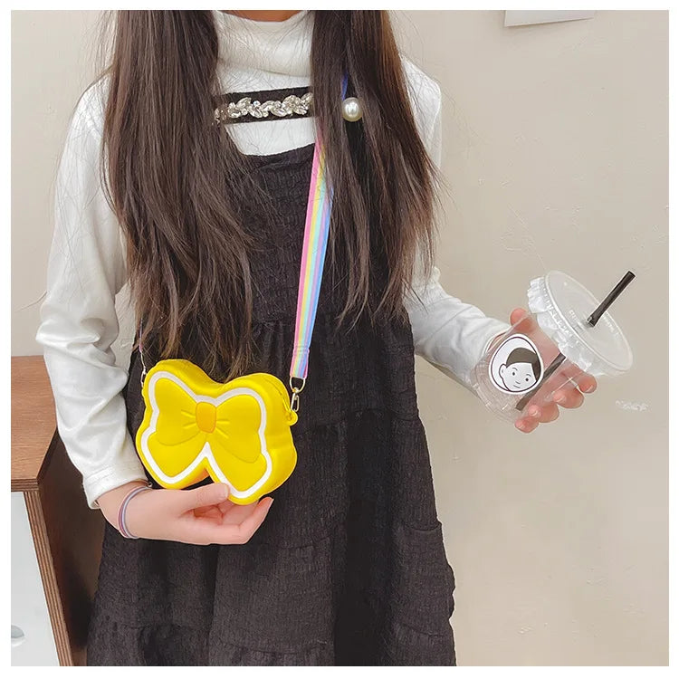 Lovely Bow Children's Silicone Shoulder Bags Cute Butterfly Shape Baby Girls Crossbody Bag Candy Color Kids Small Coin Purse