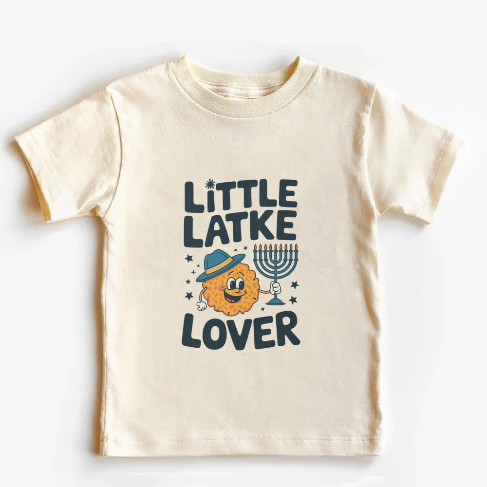 Kids Hanukkah Latke Shirt Little Latke Lover Jewish Menorah Hebrew Holiday Tops Happy Hanukkah Jewish T-Shirt Toddler Youth Tee