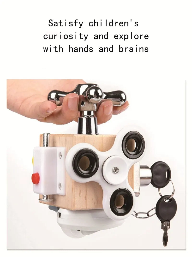 Kids Busy Cube Wooden Fidget Toy Cube Montessori Educational Baby Travel Toys Learning Basic Life Skills Sensory Busy Boards