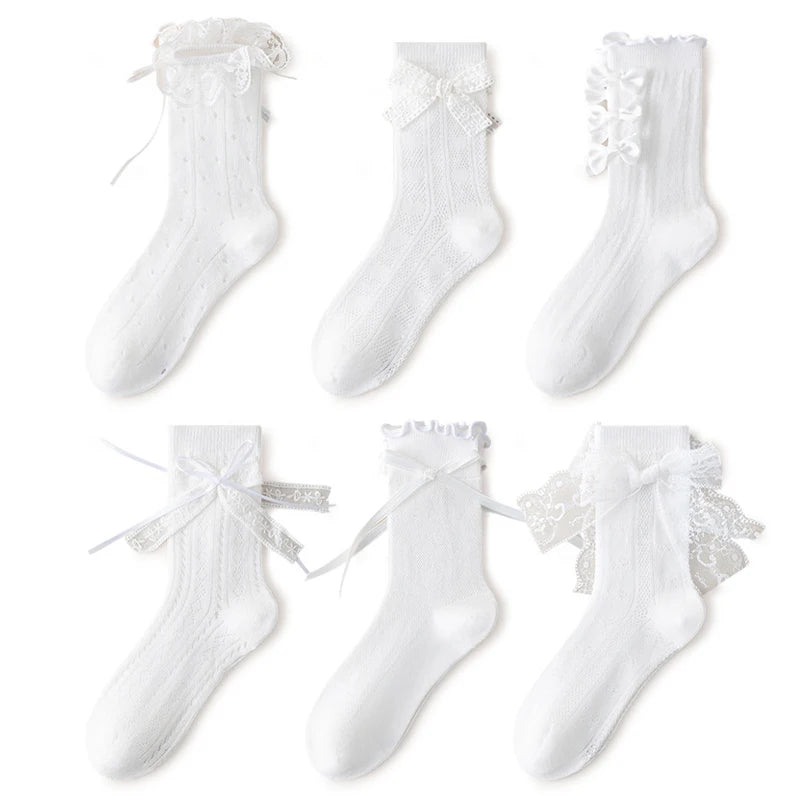 3/6 Pairs Girls Socks White Princess Lace Socks Kids Girl Breathable Children Socks Comfortable Mid Tube Socks For Girls