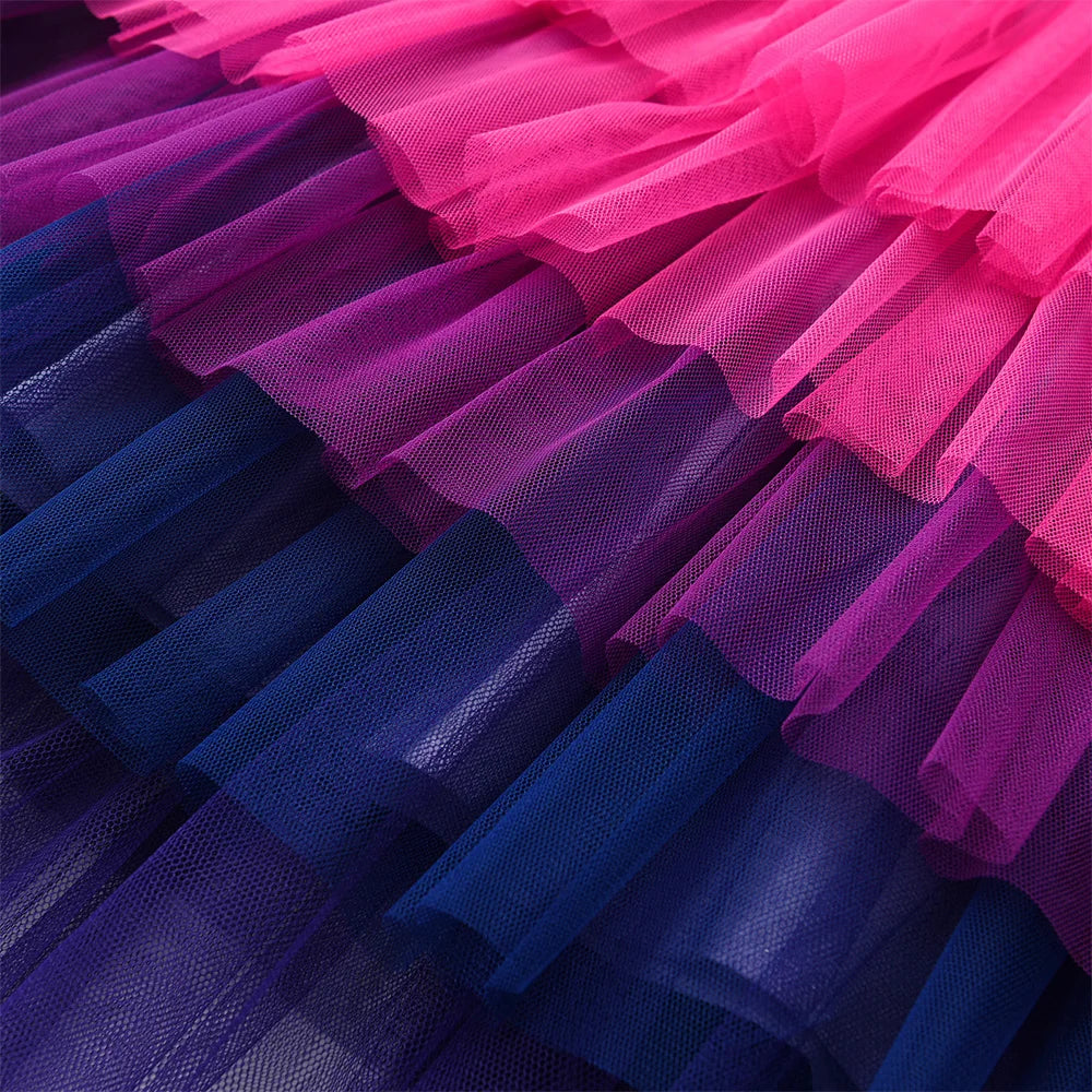 VIKITA Girls Summer Dress Kids Princess Gradient Sequined Wedding Birthday Party Gown Elegant Fashion Frocks Unicorn Costumes