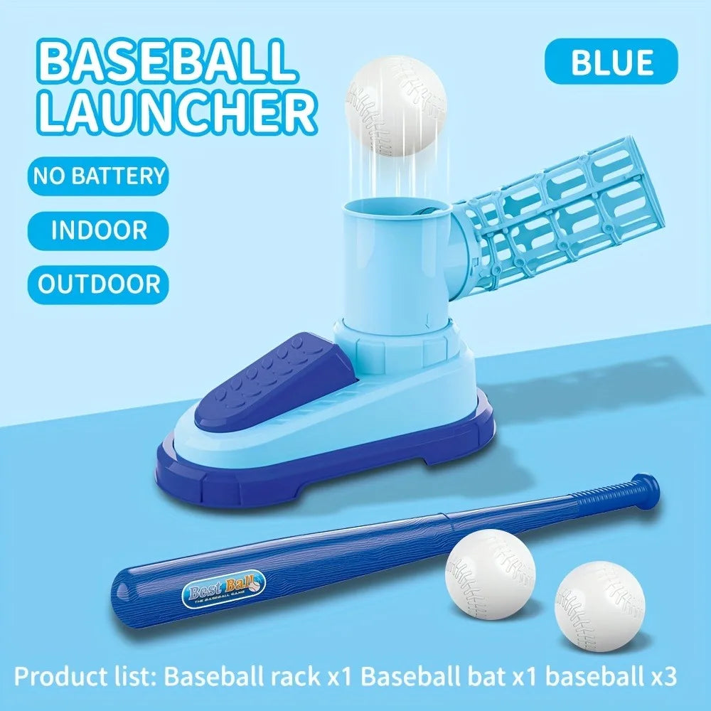 Baseball Tee T-Ball Set for Kids Toddler Baseball Set with Step-On Pitching Machine Pop Up Balls Outdoor Christmas Gift for Boys