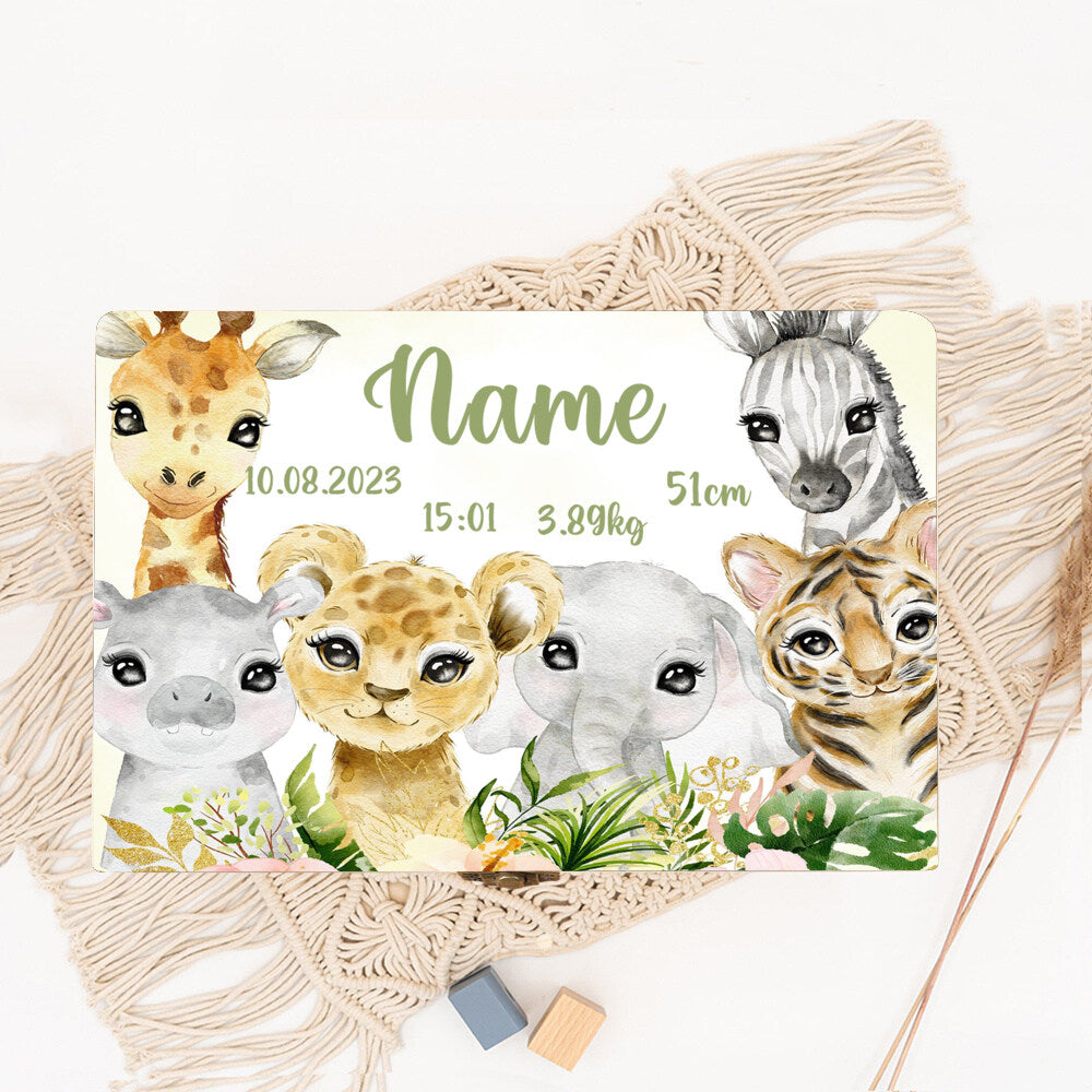 Personalized Baby Memory Box Custom Forest Animal Wooden Box Newborn Shower Gift Infant Birth Stats Present Baby Storage Box