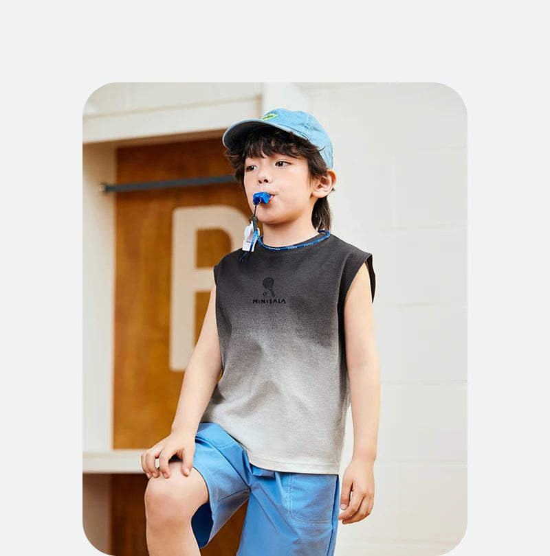 Mini Bala Boys Tank Top Summer New Cotton Tie-Dye Breathable Soft Skin-Friendly Base Layer for Kids