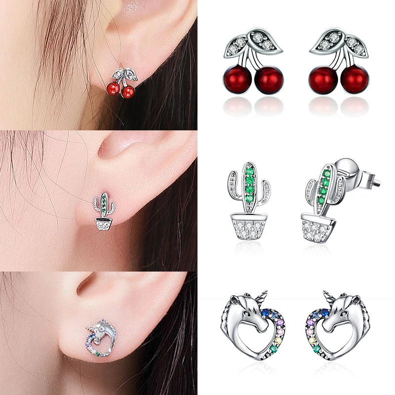 Bamoer 925 Sterling Silver Luxury Girl Earrings Rainbow Butterfy Cute Fancy Funny Ear Stud Original for Women Party Fine Jewelry