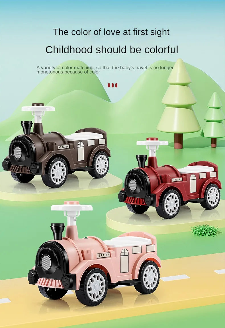 Kids Ride On Train with Lights & Music Under Seat Storage Gift for Toddlers Boys Girls Retro Balance Bike Balance Car Toy