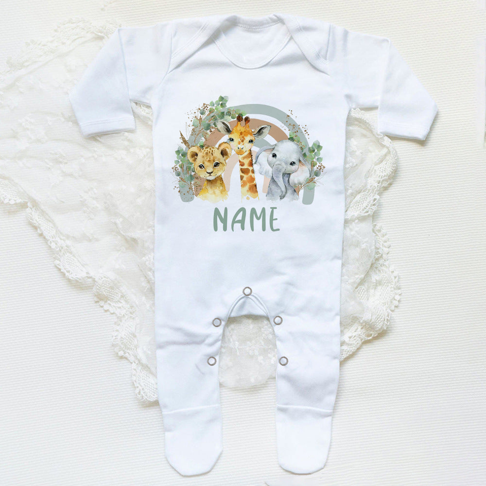 Personalised Forest Animal Rainbow Babygrow Sleepsuit Custom Name Infant Sleepsuit Baby Coming Home Outfit Newbron Shower Gift