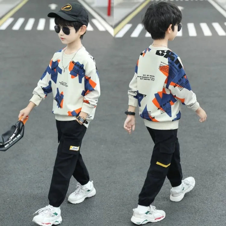 2025 New Arrival Boys' Mid-Large Size Sporty Two-Piece Spring & Autumn Kids Clothing Set - Stylish Outfit for Children