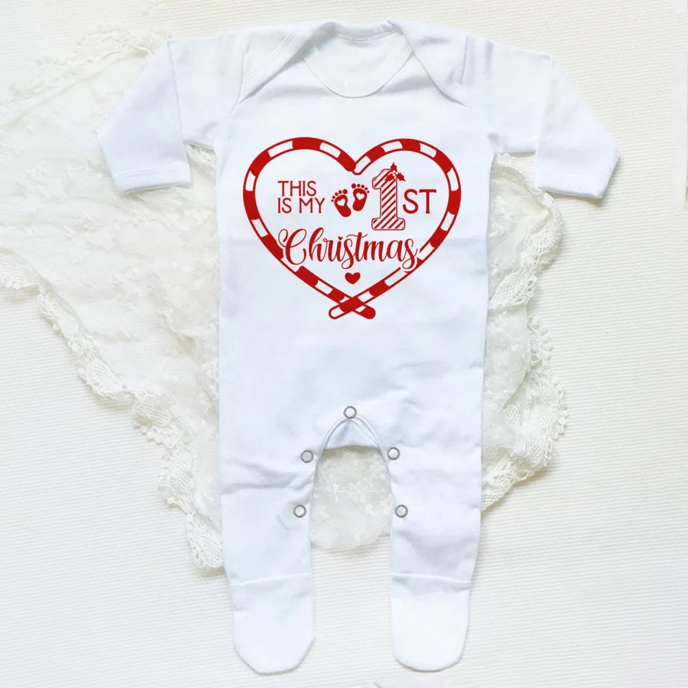 1st Christmas Babygrow Sleepsuit Boys Girls Cute Clothes Baby First Christmas Gift Toddler Xmas Sleepsuit Baby White Bodysuit