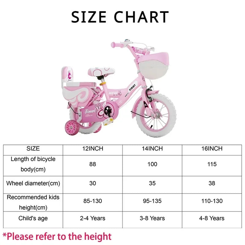 Folding Children's Bicycle Cute Cartoon Princess Girls Bike with Training Wheels Doll Seat & Basket Kids Boys Cycle Bikes (Pink)