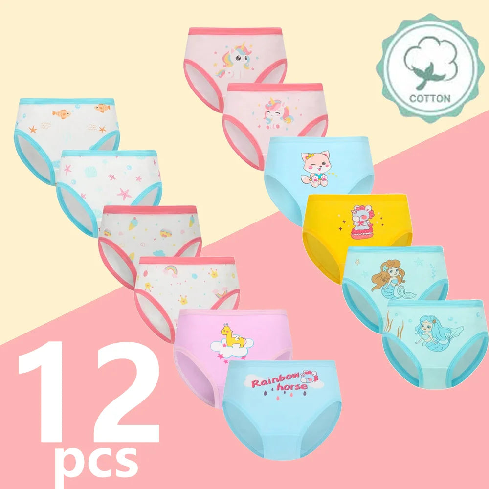 1/4/8/12 Pcs/Pack Children Girls Panties Underwear Sets Cotton Cartoon Unicorn Print Child Panties for Girl Kid Boxer Breathable