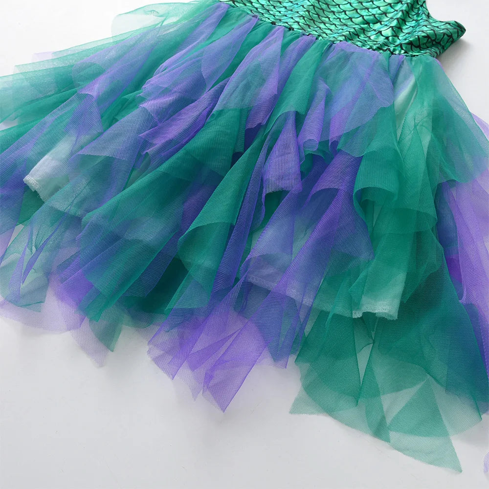 VIKITA Girls Sling Dress Girls Mermaid Print Sleeveless Summer Dresses Kids Mesh Tulle Party Travel Beach Vacation Tutu Vestidos