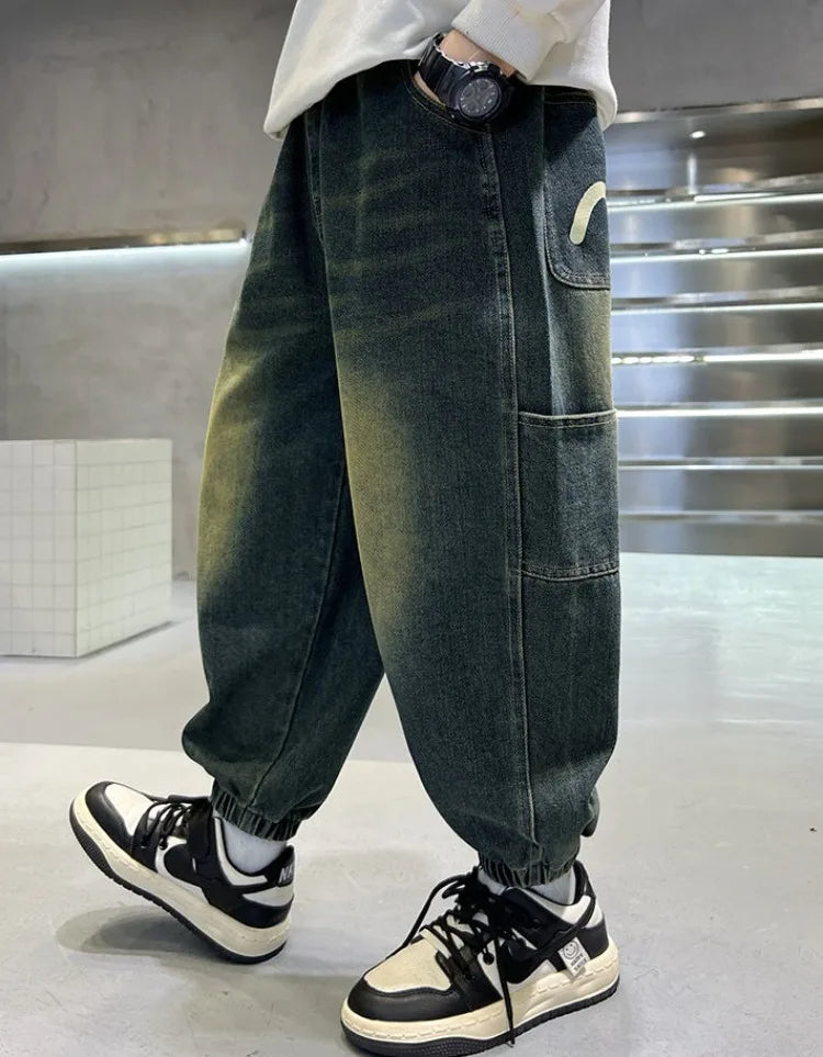 Boys' Fleece-Lined Jeans 2025 New Autumn/Winter Thermal Insulated Trendy Long Pants for Big Tall Kids, Stretchy Fabric Loose Fit