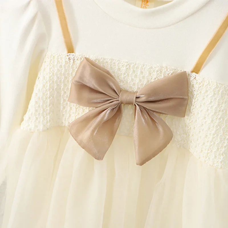 Autumn New Sweet Bow Baby Girl Dress, Princess Style Children'S Clothing Suitable For Babies Aged 9 Months To 3 Years Old