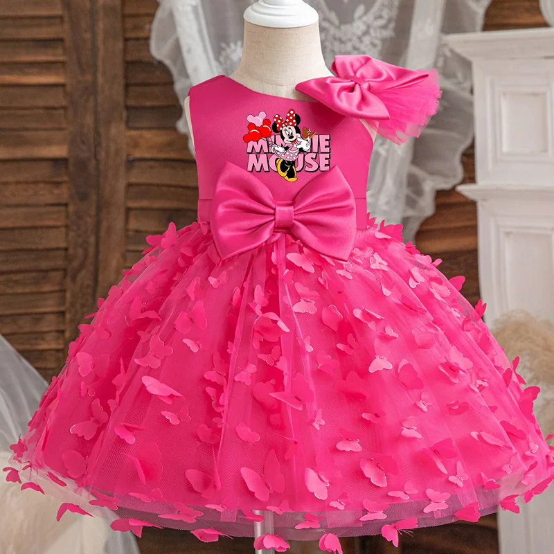 Mickey Minnie Mouse Girl Princess Dress Kid Clothes Party Birthday Outfits Evening Party Tulle Dress Wedding Wear Bowknot Dress