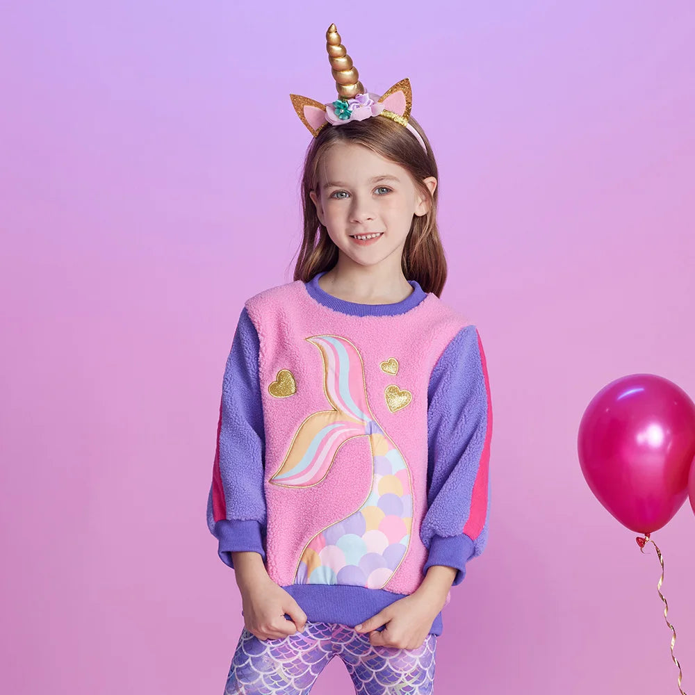 VIKITA Kids Fleece Sweatshirts Girls Hoodies Pullovers Winter Autumn Thick Warm Pullovers Outwear Children's Clothing 3-12 Yrs