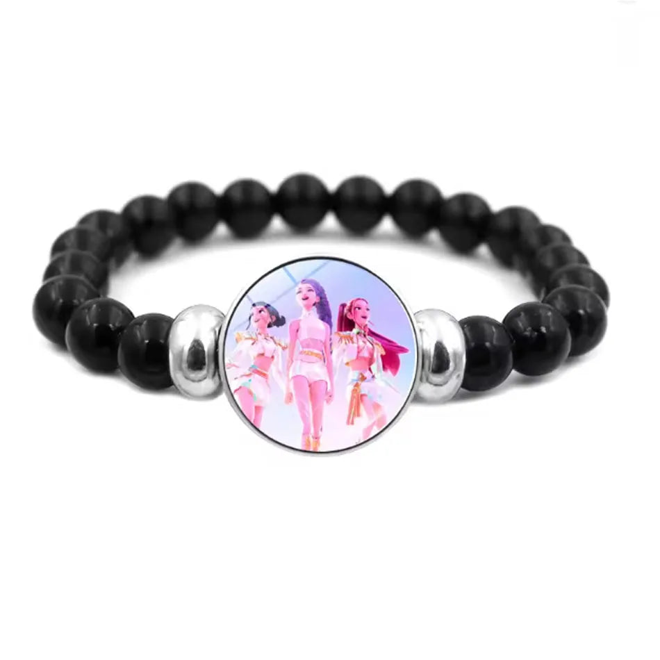 * K-Pop Demon Hunters Handmade Glass Bead Bracelet Huntr-x Rumi Zoey Mira Bangles Unisex Jewelry Accessories Fans Gift