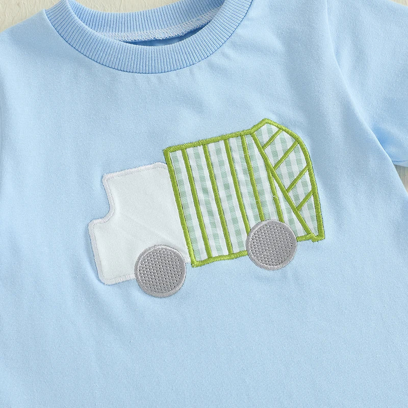 Baby Boy Casual Outfit Dinosaur Print Short Sleeve T-Shirt Denim Shorts 2Pcs Set for Summer Beach Vacation