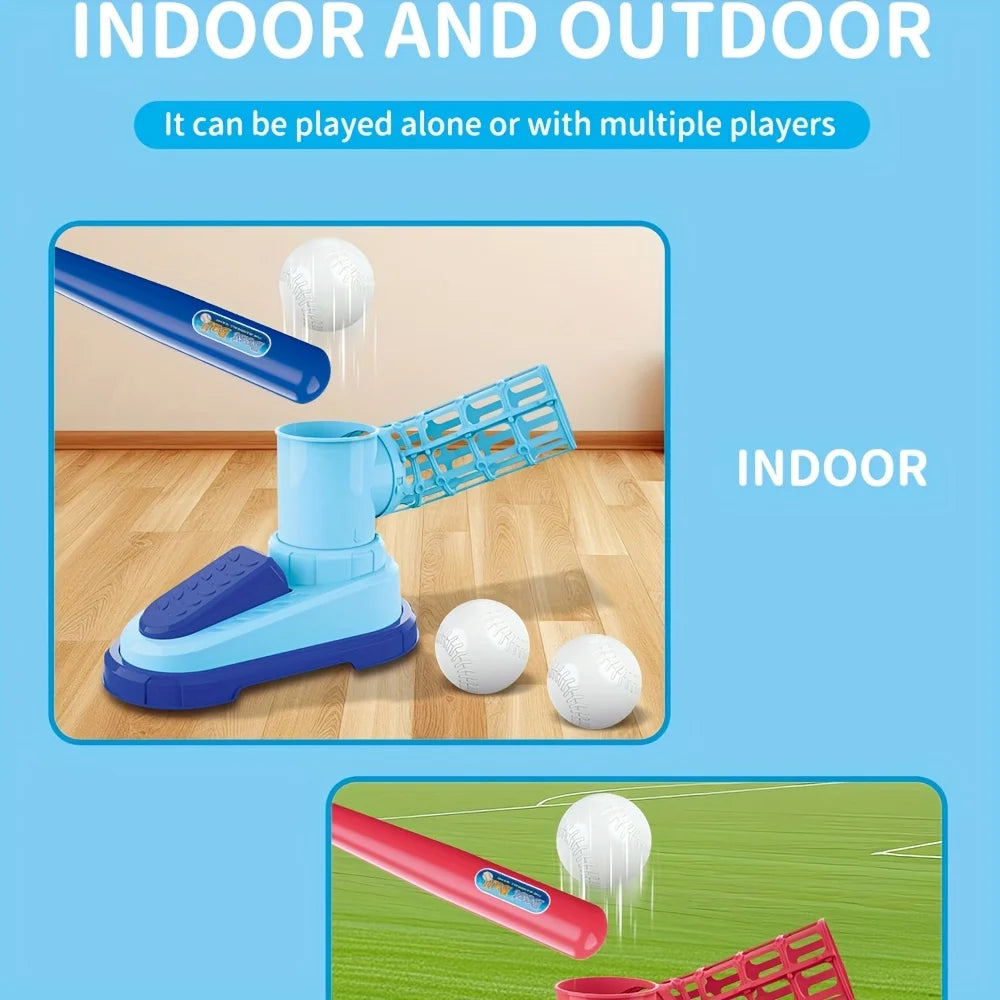 Baseball Tee T-Ball Set for Kids Toddler Baseball Set with Step-On Pitching Machine Pop Up Balls Outdoor Christmas Gift for Boys