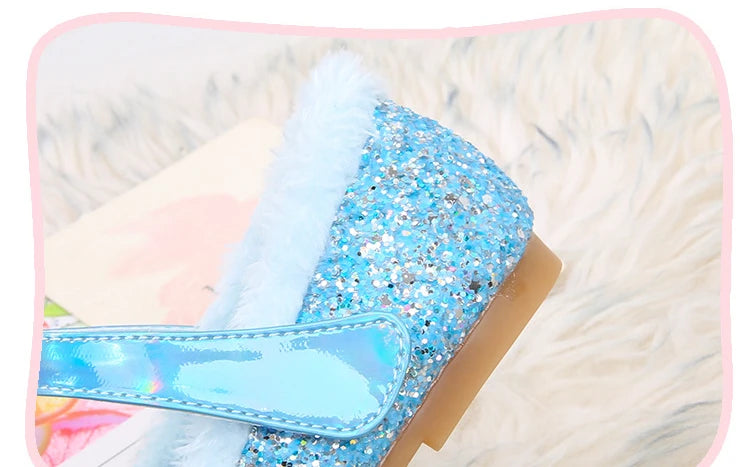 Disney Girls' Plush Slippers Frozen Cute Children's Princess Elsa Winter Cotton Slippers Baby Snow Home Pink Blue Shoes Size 23