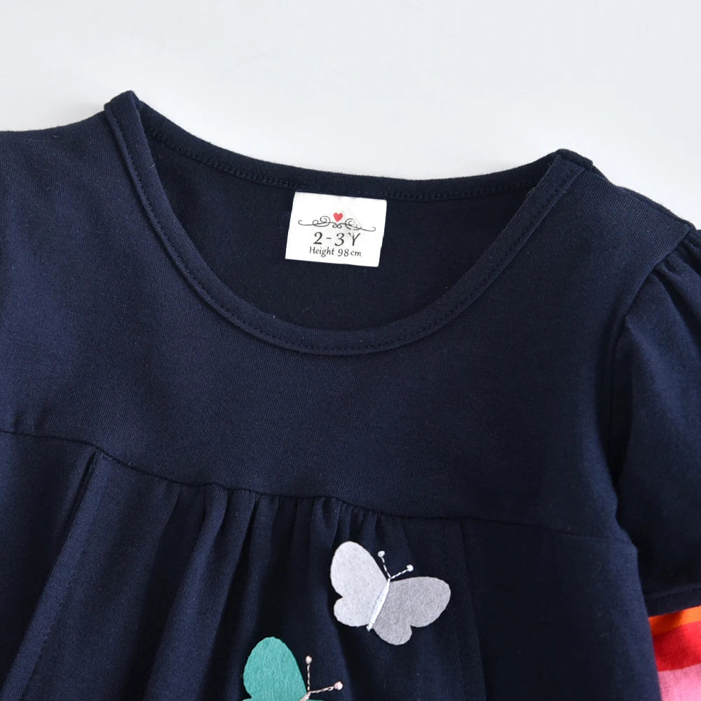 DXTON Winter Toddler Girl Clothes Rainbow Long Sleeve Girls Dresses Butterfly Cotton Children Casual Dress for Kids 2-12 Years