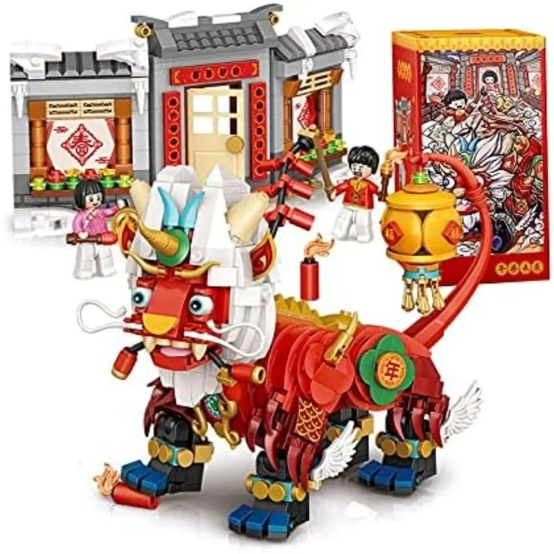 1024PCS Nian Beast Mini Building Blocks Creative Chinese Tradition Culture/Spring Festival/New Year's Toys/Year Monster
