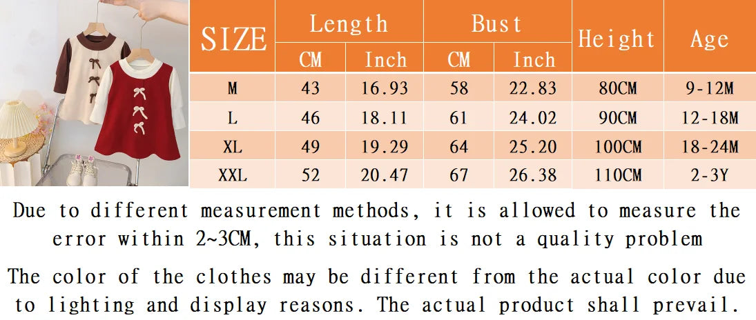 New Korean Style Baby Girl Dress For Spring And Autumn, Sweet Bow Children'S Long Sleeved Clothes (9 Months -3 Years Old)