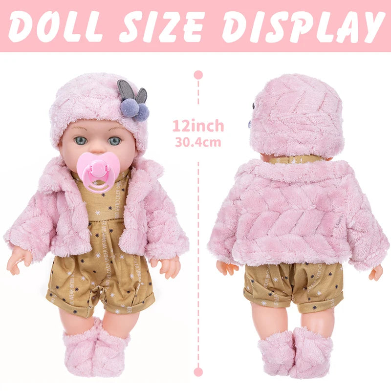 12in/30cm Reborn Doll Soft Baby Doll feeding bottle Limb Movable and Clothes Detachable Can Washed Appease Children's Toy Gift