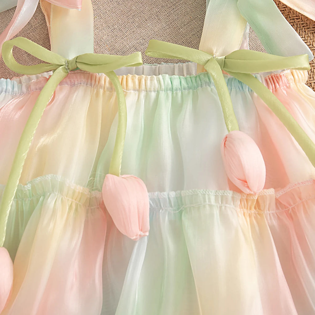 Summer New Colorful Tie Dye Sling Baby Girl Dress, Sweet Flower Children'S Clothing For Babies Aged 9 Months To 4 Years Old