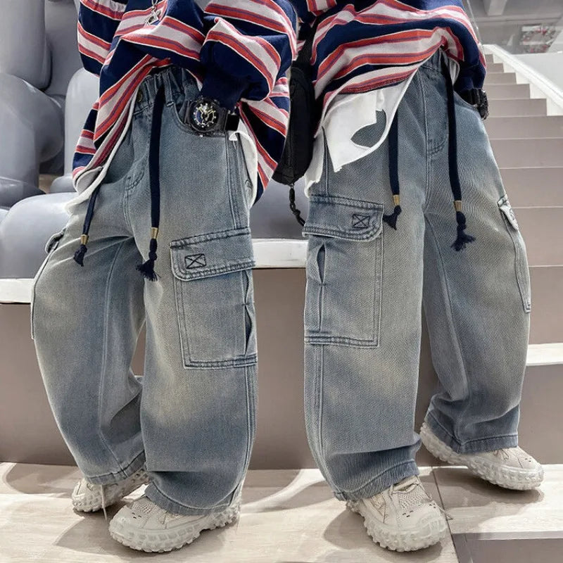 2025 Spring Autumn New Boys Loose Straight Jeans Lightweight Casual Pants for Tween Boys - Premium Denim Straight Leg Long Pants