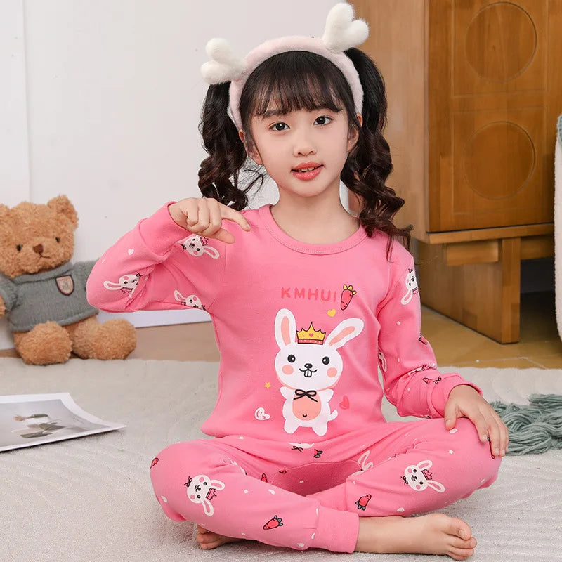 Children's Autumn Clothes and Pants Set for Boys and Girls Pure Cotton Thermal Underwear Pure Cotton Cotton Sweater Baby Pajamas