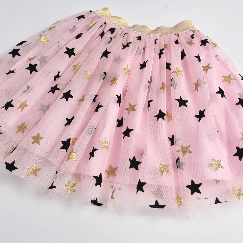 VIKITA Girls Star Sequins Appliqued Skirts Girls Birthday Party Prom Gwon Kids Mesh Tulle Pink Daily Casual Princess Mini Skirts