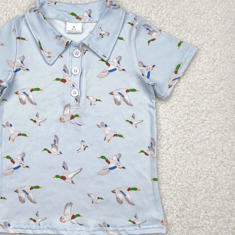 Baby Boys Light Blue Short Sleeve Button-Up Duck Polo Shirt Kids Tops Casual Breathable Clothing for Boys